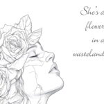 she's a flower in a wasteland written on a white background image with a side profile of a woman with flowers in her hair