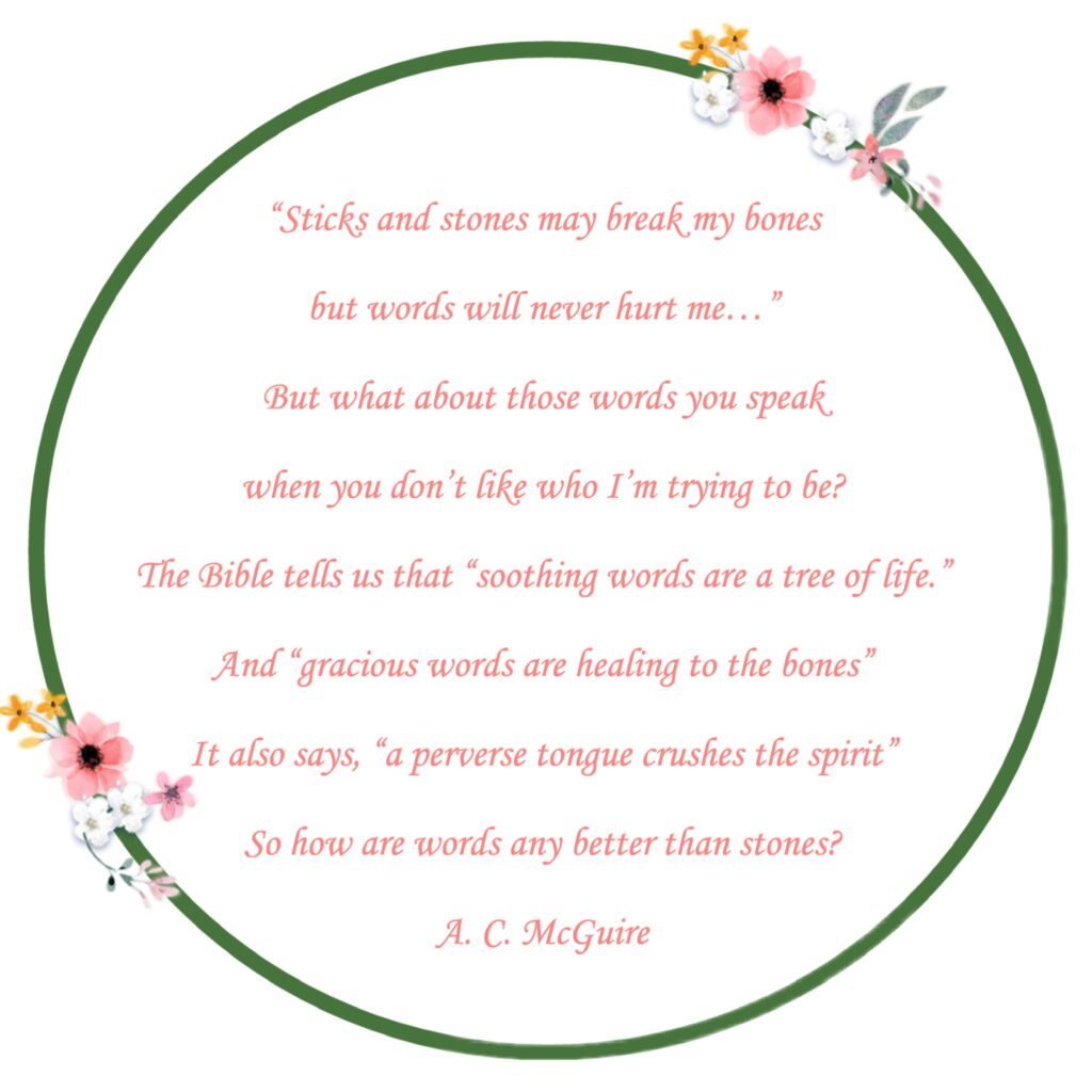 quote/poem within a green circle with flowers on it