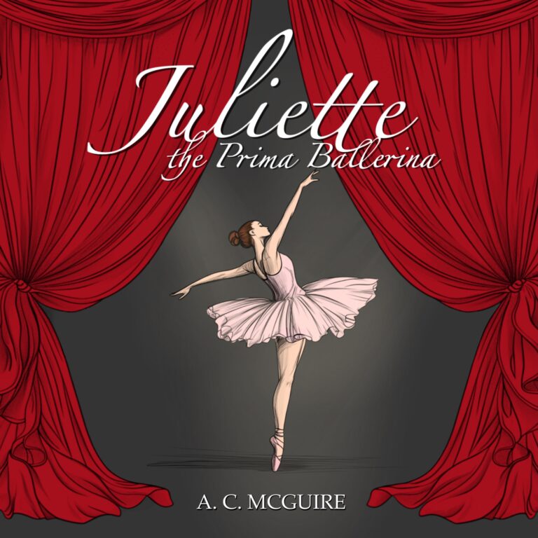 ballerina dancing in center of stage with red curtains drawn back